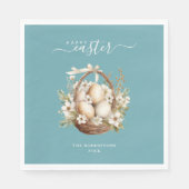 春の花エッグティール（緑がかった色）ハッピーイースター スタンダードランチョンナプキン (正面)