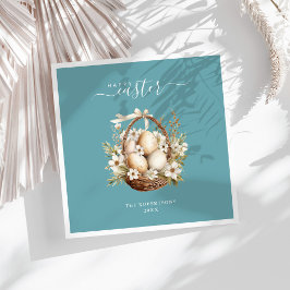 春の花エッグティール（緑がかった色）ハッピーイースター スタンダードランチョンナプキン