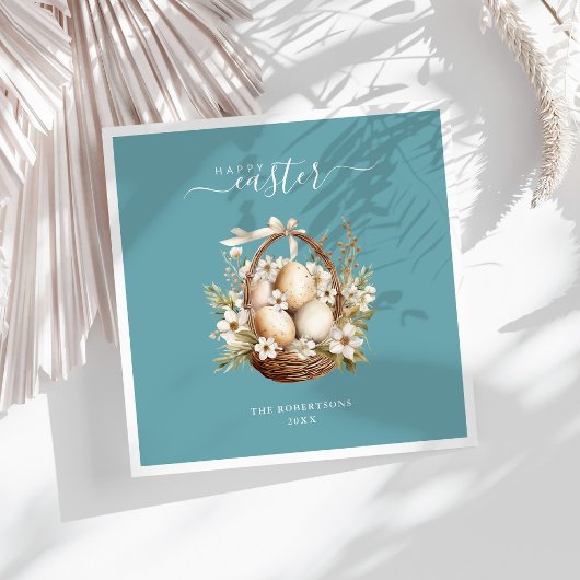 春の花エッグティール（緑がかった色）ハッピーイースター スタンダードランチョンナプキン