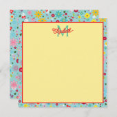 春の花オンアクアブルーモノグラム ノートカード (正面/裏面)