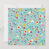 春の花オンアクアブルーモノグラム ノートカード (裏面)