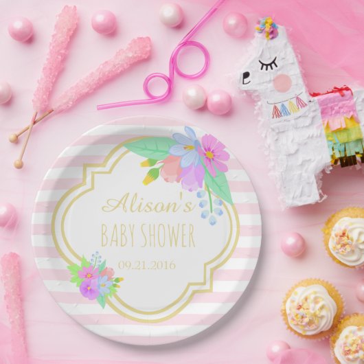 春の花オンピンクベビーシャワー紙プレート9" ペーパープレート (パーティー)