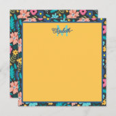 春の花オンブラックモノグラム ノートカード (正面/裏面)