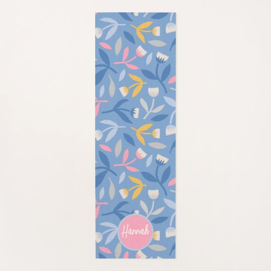 春の花カスタムブルー&ピンクパーソナライズされた ヨガマット (正面)