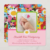 春の花カラフルガーデンベビーガール誕生 案内状 (正面/裏面)