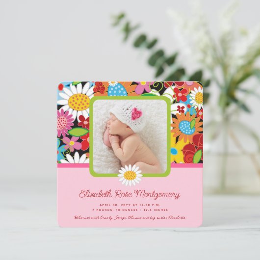 春の花カラフルガーデンベビーガール誕生 案内状 (スタンド正面)