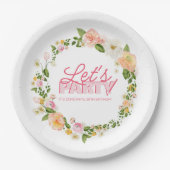 春の花カラフルレタリング30th誕生日 ペーパープレート (正面)