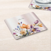 春の花カラフル紙コースター スクエアペーパーコースター (アングル)