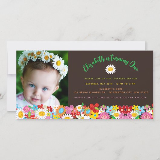 春の花ガーデンガール誕生日フォトカード (正面)