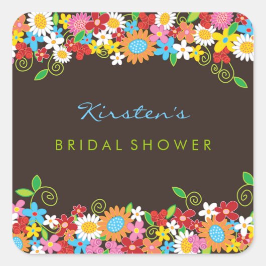 春の花ガーデンブライダルシャワーウェディングパーティー スクエアシール (正面)