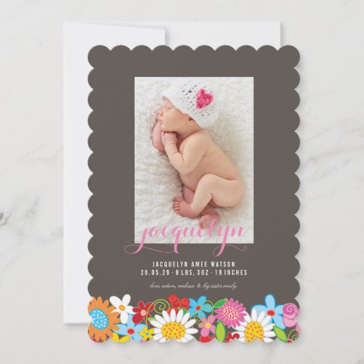 春の花ガーデンベビーガール誕生のお知らせ 案内状 (正面)