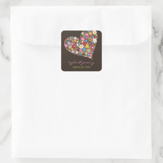 春の花ガーデンラブハート結婚ズステッカー スクエアシール (バッグ)