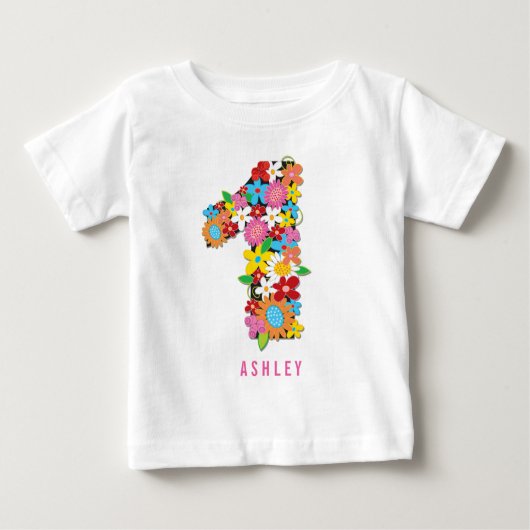 春の花ガーデンワンガール1st誕生日パーティー ベビーTシャツ (正面)
