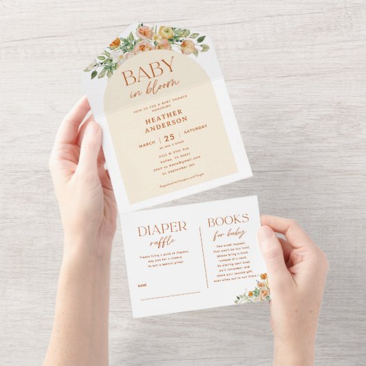 春の花ガールベビーシャワー オールインワン招待状 (貼ってはがせる)