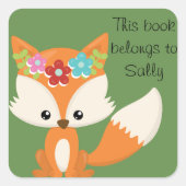 春の花キツネ パーソナライズされた スクエアシール (正面)