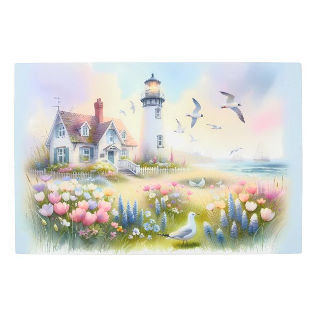 春の花ズバイライトハウスコースタルコテージ メタルプリント (正面)