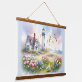 春の花ズバイライトハウスコースタルコテージ 吊り下げ型タペストリー (傾斜あり)