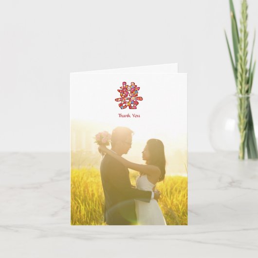 春の花ダブルハピ中国のネス結婚ズ サンキューカード (正面)