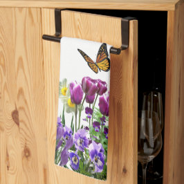 春の花チューリップ水仙の季節の手 キッチンタオル