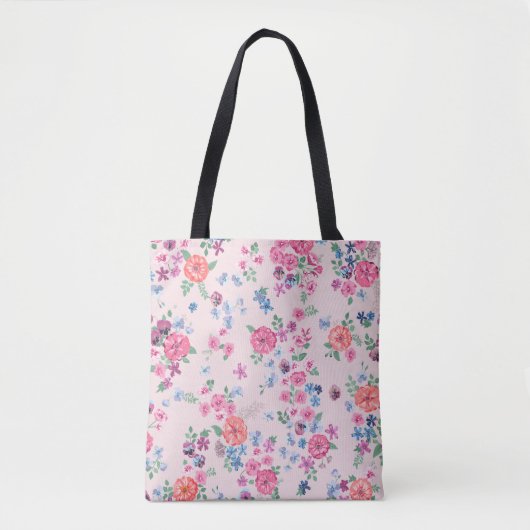 春の花デザイン。継ぎ目のない花柄。Pl トートバッグ (正面)