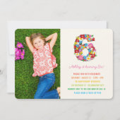 春の花ナンバーシックスガール6番目の誕生日写真 招待状 (正面)