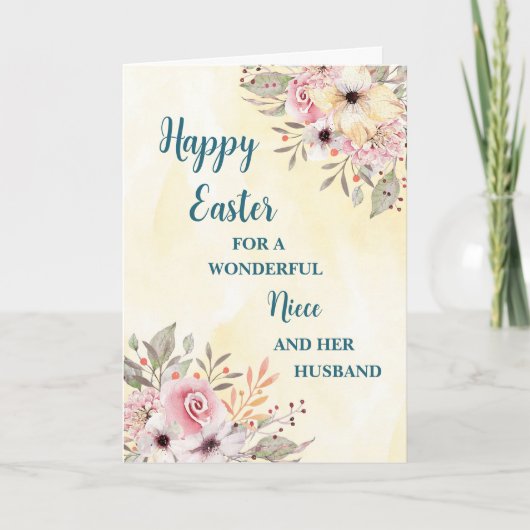 春の花ハッピーイースター姪&彼女の夫 シーズンカード (正面)