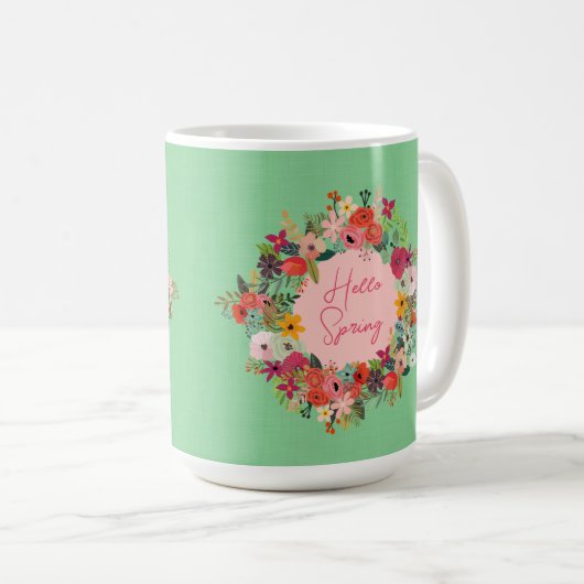 春の花ハロー春リネンパーソナライズされた コーヒーマグカップ (正面右)