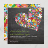 春の花ハートお洒落·チャル結婚クボード 招待状 (正面/裏面)