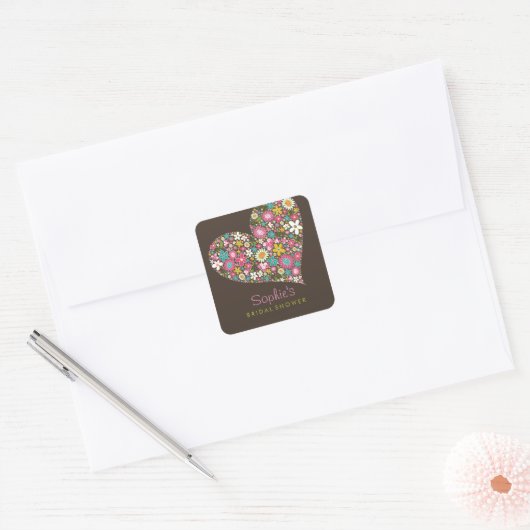 春の花ハートラブブライダルシャワー結婚ズ スクエアシール (封筒)