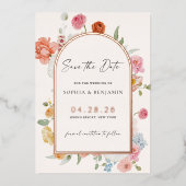 春の花バラ金ゴールド日付カードの保存 箔招待状 (正面)