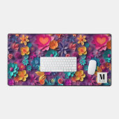 春の花パタカラフルーンモノグラム デスクマット (キーボード&マウス)