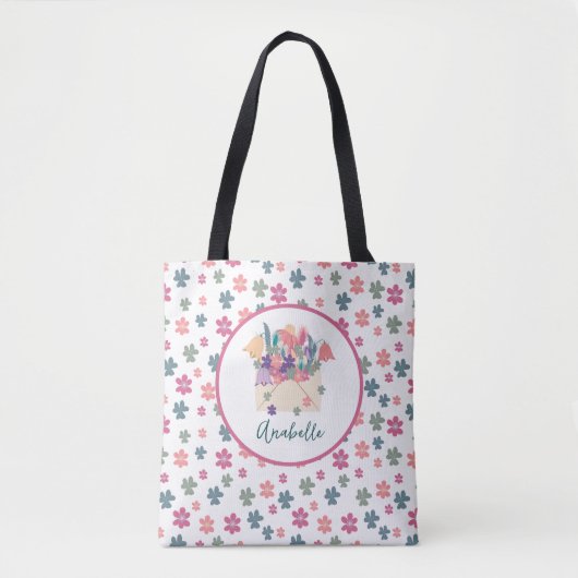 春の花パターンエンベロープブーケ（名前あり） トートバッグ (正面)