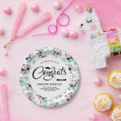 春の花パターン卒業タイポグラフィ ペーパープレート (パーティー)