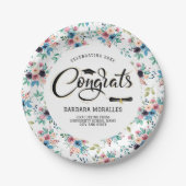 春の花パターン卒業タイポグラフィ ペーパープレート (正面)