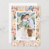 春の花パターン植物写真結婚ズ サンキューカード (正面/裏面)