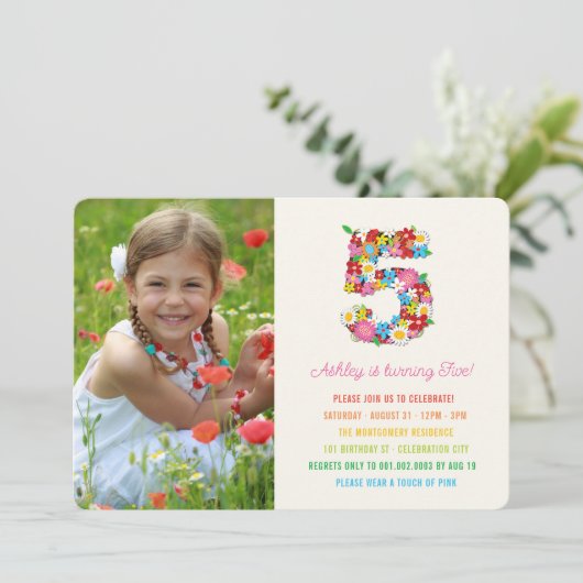 春の花ピンクガール5th誕生日フォト招待状 招待状 (スタンド正面)