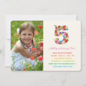 春の花ピンクガール5th誕生日フォト招待状 招待状 (正面)