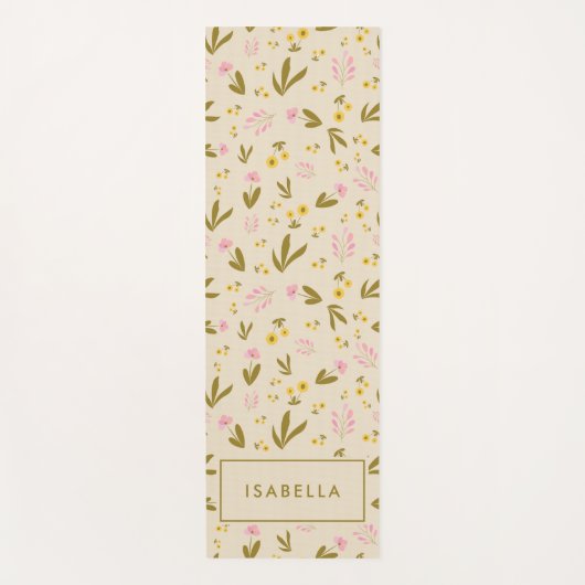 春の花ピンクグリーンフローラ名前をカスタムする ヨガマット (正面)