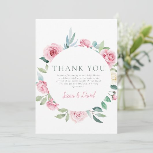 春の花ピンクサークルガールベビーシャワー サンキューカード (スタンド正面)