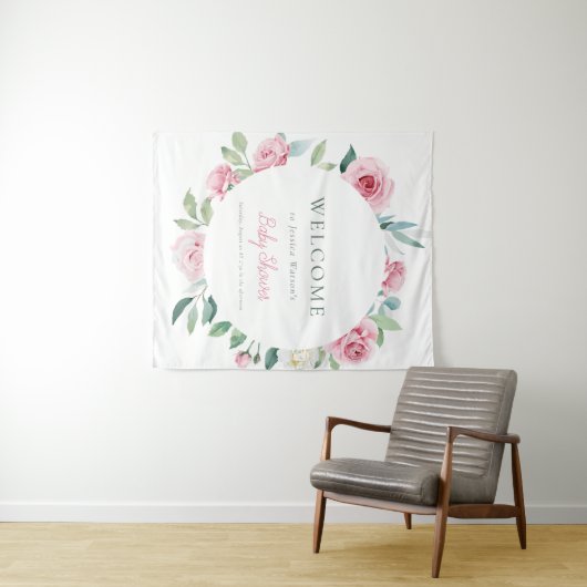 春の花ピンクサークルガールベビーシャワー タペストリー (インサイチュ(横))