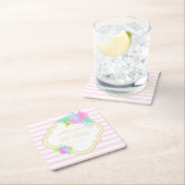 春の花ピンクストライプ色の赤ちゃんシャワーコースター スクエアペーパーコースター (インサイチュ)