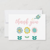 春の花ピンクバタフライガールベビーシャワー サンキューカード (正面)