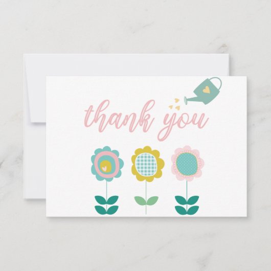 春の花ピンクバタフライガールベビーシャワー サンキューカード (正面)