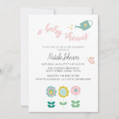 春の花ピンクバタフライガールベビーシャワー 招待状 (正面)