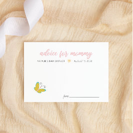 春の花ピンクバタフライベビーシャワーアドバイス ノートカード