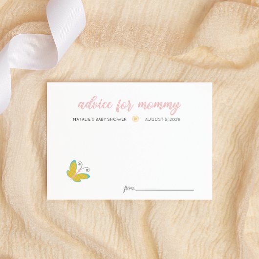春の花ピンクバタフライベビーシャワーアドバイス ノートカード