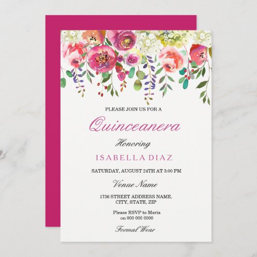 春の花ピンクピーチキンセアニェラ招待状 招待状 (正面/裏面)