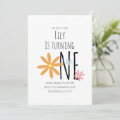 春の花ピンクブルーオレンジファースト誕生日 招待状 (スタンド正面)