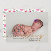 春の花フローラフルフォト金ゴールド誕生 案内状 (正面/裏面)