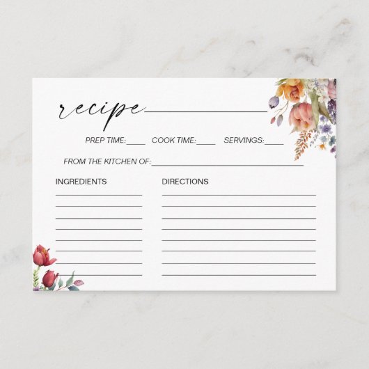 春の花ブライダルシャワーレシピカード エンクロージャーカード (正面)